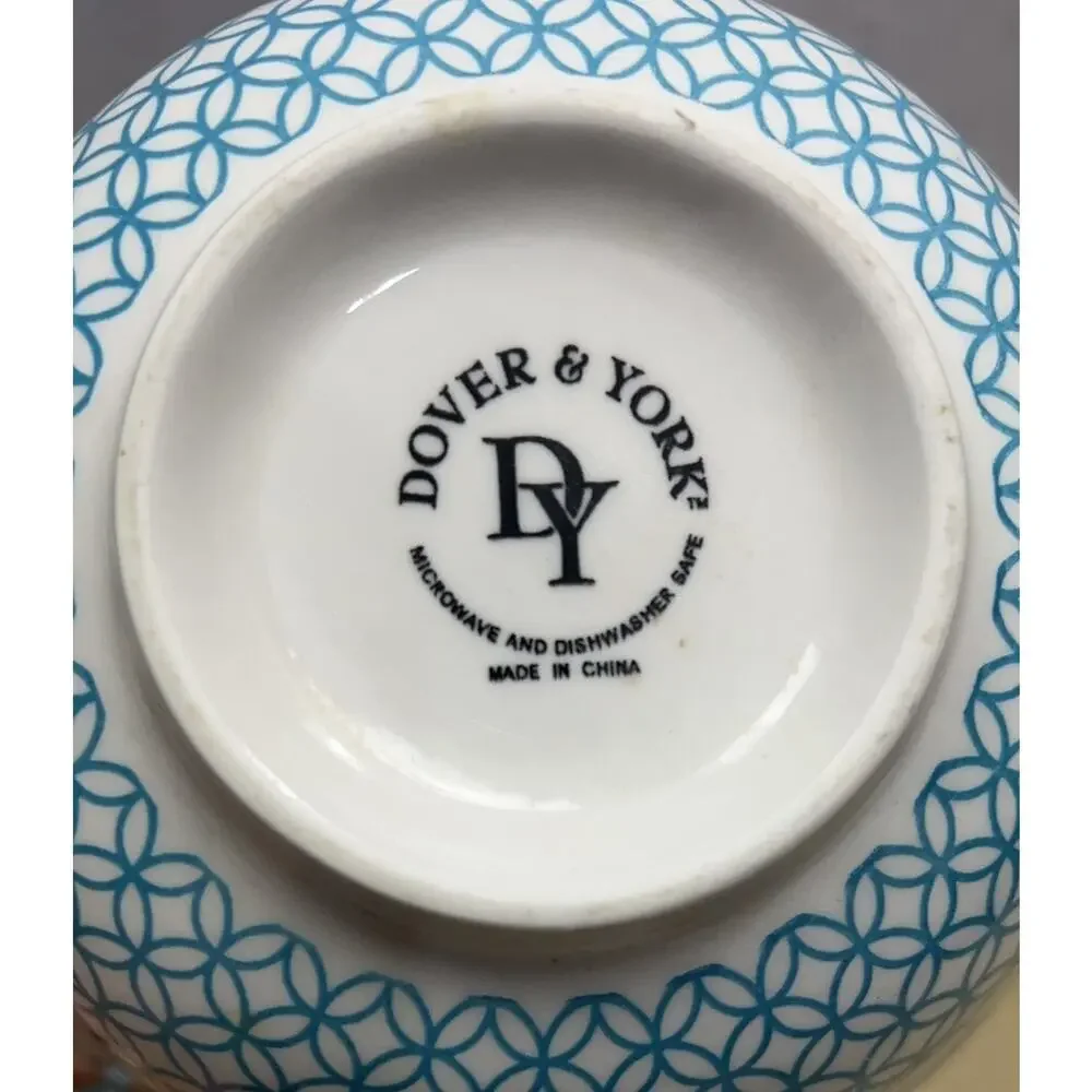 Dover & York Turquoise Lot of 2 Black Blue White Soup Cereal Bowl 6” Boho